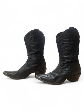 Vintage Durango Slouchy Leather Western Boots Black Pointed Toe Y2K Ranchcore. 7